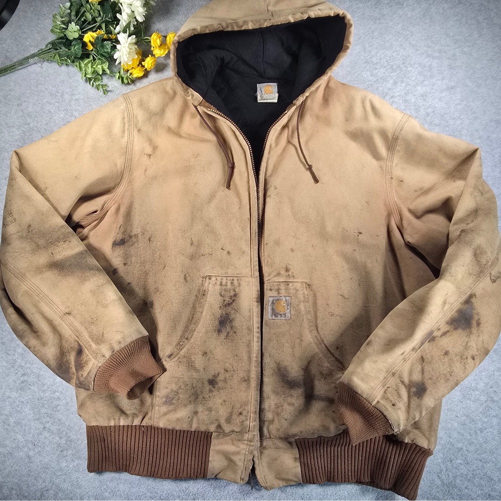 Vintage Carhartt Jacket Mens 2XL Tall Brown Distressed J04 BRN Quilt Lined READ